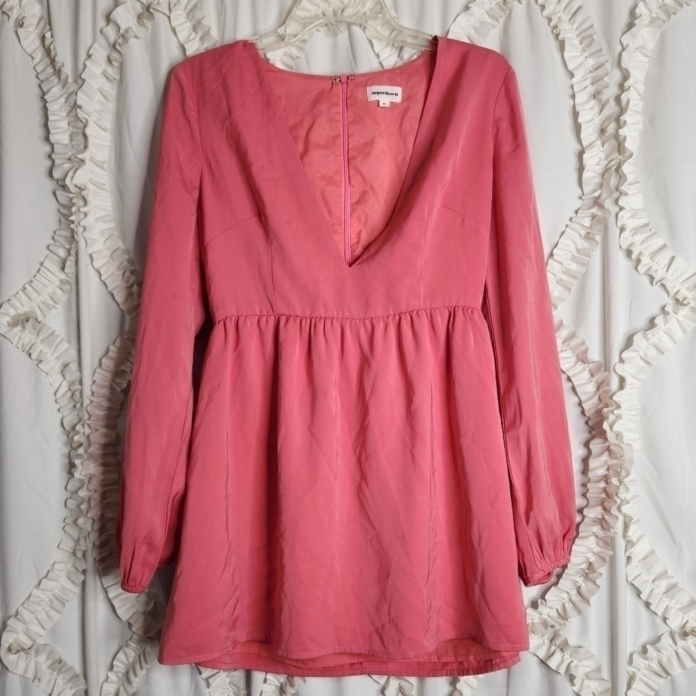 Superdown deep V neck fit and flare mini pink dress Medium